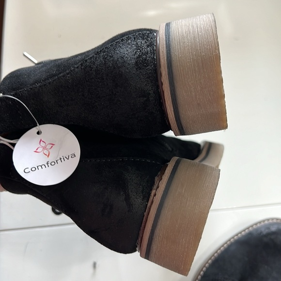 New!! Comfortiva Align Rebeca Full Suede Leather Size Zip Ankle Chuka Black Boot - Picture 13 of 16